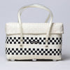 Black and white modern handwoven half basket with lid