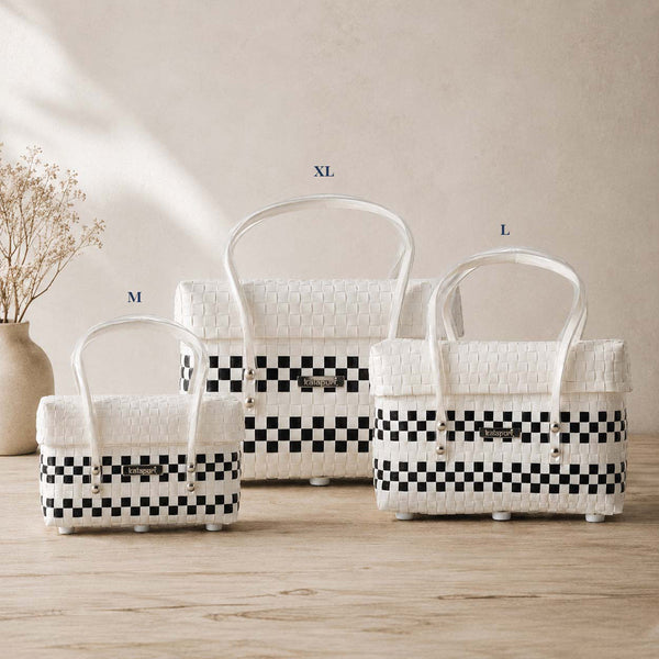 Black & White Half Basket with Lid – Monochrome Modern Tote