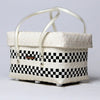 Black and white modern handwoven half basket with lid