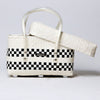 Black and white modern handwoven half basket with lid