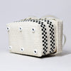 Black and white modern handwoven half basket with lid
