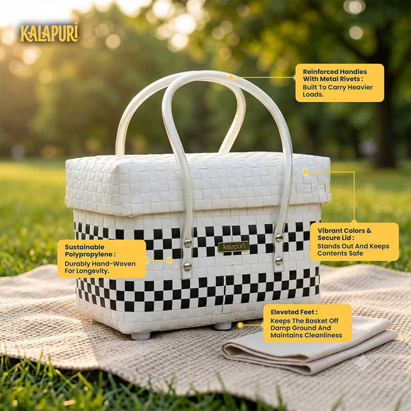 Black & White Half Basket with Lid – Monochrome Modern Tote