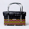 Colorful short handwoven basket with lid