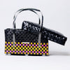 Colorful short handwoven basket with lid