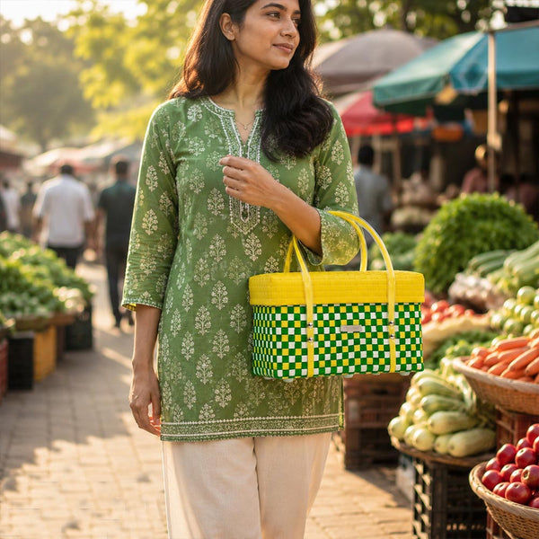 Shopping Half Basket with Lid – Vibrant Reusable Carrier
