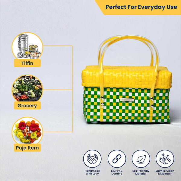 Shopping Half Basket with Lid – Vibrant Reusable Carrier