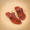 Kids brown handcrafted Kolhapuri chappal with braided leather strap and toe ring by Kalapuri