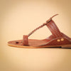 Kids brown handcrafted Kolhapuri chappal with braided leather strap and toe ring by Kalapuri