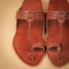 Kids brown handcrafted Kolhapuri chappal with braided leather strap and toe ring by Kalapuri