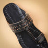 Kids black Kolhapuri chappal with handcrafted cutwork strap and toe loop