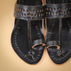 Kids black Kolhapuri chappal with handcrafted cutwork strap and toe loop