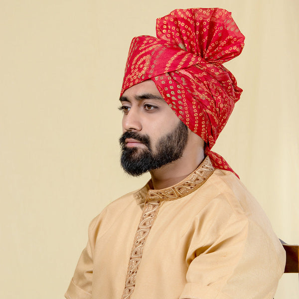 Red Polyester Pheta Fabric – Traditional Turban Fabric