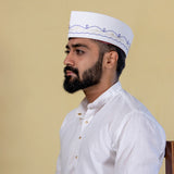 White Embroidered Topi For Men