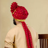 Readymade Maroon Bandhej Pheta With Golden Zari