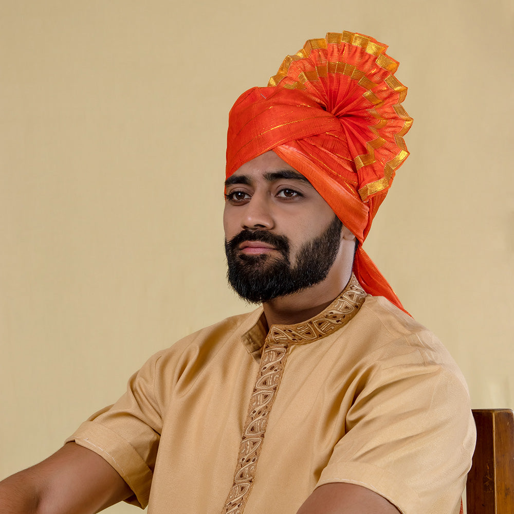 Orange Polyester Pheta Fabric - Bold Festive Turban Textile - view 2