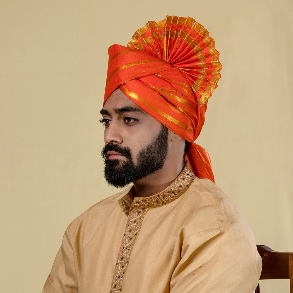 Orange Polyester Pheta Fabric - Bold Festive Turban Textile - view 3