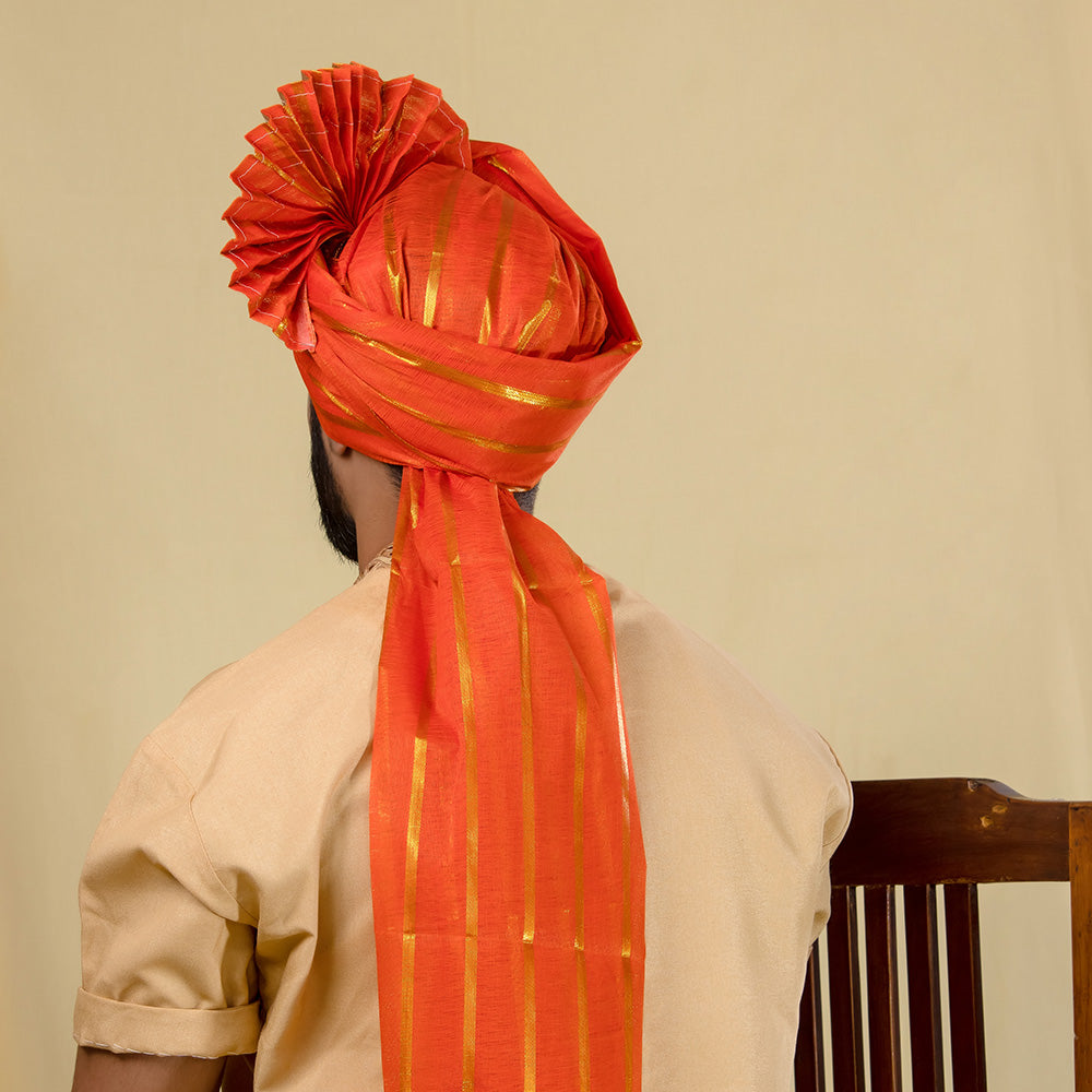Orange Polyester Pheta Fabric - Bold Festive Turban Textile - view 4