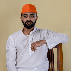 Traditional Orange Velvet Topi – Festive Velvet Embroidered Cap