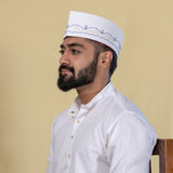 White Embroidered Polyester Topi