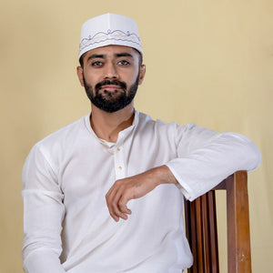 White Embroidered Polyester Topi – Traditional Embroidered Cap