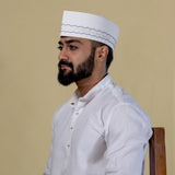 White Embroidered Signature Topi