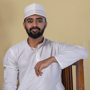 White Topi with Red Embroidery – Festive Ethnic Cap