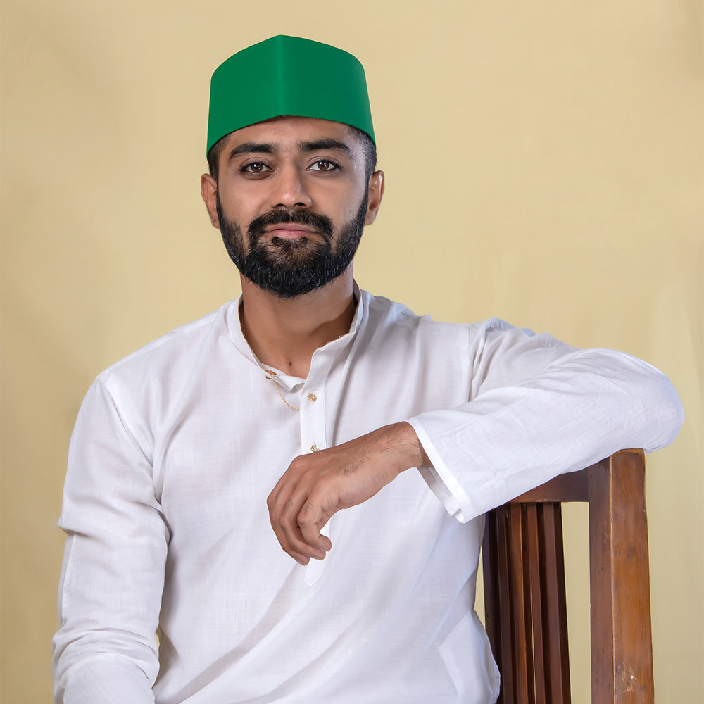 Green Classic Gandhi Topi - Festive Handwoven Cap