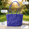 Top view of Kalapuri royal blue Koodai tote bag showing spacious woven interior