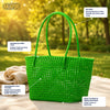 Top view of Kalapuri bright green Koodai tote bag showing spacious woven interior