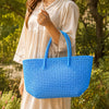 Kalapuri handmade sky blue Koodai tote bag, base and structure view