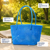 Top view of Kalapuri sky blue Koodai tote bag showing spacious woven interior