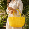 Kalapuri handmade yellow Koodai tote bag, base and structure view
