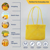 Kalapuri handmade yellow Koodai tote bag, angled view showing woven texture