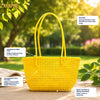 Top view of Kalapuri yellow Koodai tote bag showing spacious woven interior