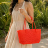 Kalapuri handmade orange Koodai tote bag, base and structure view