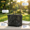 Top view of Kalapuri black Koodai tote bag showing spacious woven interior