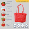 Kalapuri handmade red Koodai tote bag, angled view showing woven texture