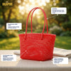 Top view of Kalapuri red Koodai tote bag showing spacious woven interior