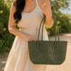 Kalapuri handmade olive green Koodai tote bag, base and structure view