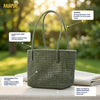 Top view of Kalapuri olive green Koodai tote bag showing spacious woven interior