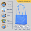 Kalapuri handmade cornflower blue Koodai tote bag, angled view showing woven texture