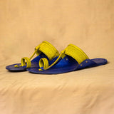 Men's Genuine Leather Kolhapuri Chappal - Royale Blue Lemon Aura