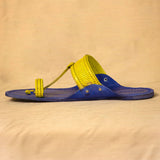 Men's Genuine Leather Kolhapuri Chappal - Royale Blue Lemon Aura