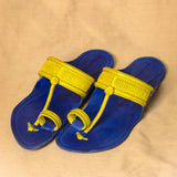 Men's Genuine Leather Kolhapuri Chappal - Royale Blue Lemon Aura