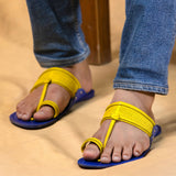 Men's Genuine Leather Kolhapuri Chappal - Royale Blue Lemon Aura