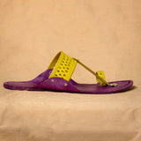 Men's Genuine Leather Kolhapuri Chappal - Beet Lemon Fusion