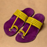 Men's Genuine Leather Kolhapuri Chappal - Beet Lemon Fusion