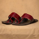 Men's Genuine Leather Kolhapuri Chappal - Grey Red Classic