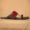 Men's Genuine Leather Kolhapuri Chappal - Grey Red Classic