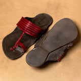 Men's Genuine Leather Kolhapuri Chappal - Grey Red Classic